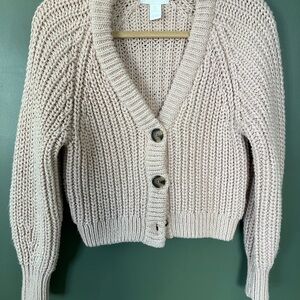 Cropped Chunky Knit Cardigan Sweater